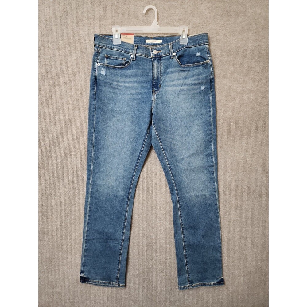 Levis Classic Straight Leg Jeans Womens 14 Blue Medium Wash Distressed NEW